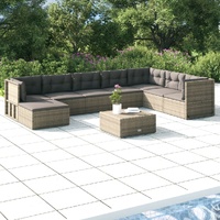 8 Piece Garden Lounge Set with Cushions Grey Poly Rattan