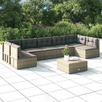 7 Piece Garden Lounge Set with Cushions Grey Poly Rattan