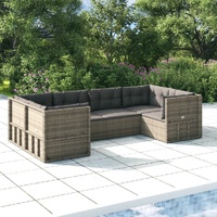 6 Piece Garden Lounge Set with Cushions Grey Poly Rattan