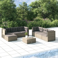 7 Piece Garden Lounge Set with Cushions Grey Poly Rattan