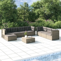 8 Piece Garden Lounge Set with Cushions Grey Poly Rattan