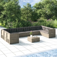 10 Piece Garden Lounge Set with Cushions Grey Poly Rattan