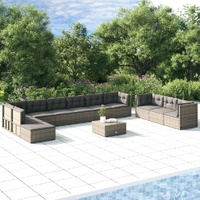 11 Piece Garden Lounge Set with Cushions Grey Poly Rattan