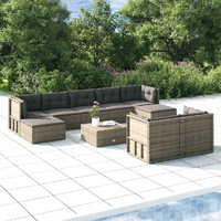 9 Piece Garden Lounge Set with Cushions Grey Poly Rattan