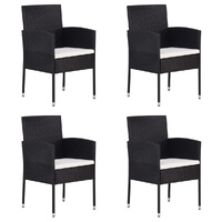 Garden Chairs with Cream White Cushions 4 pcs Black Poly Rattan