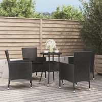 5 Piece Garden Bistro Set with Cushions Black Poly Rattan
