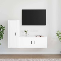 2 Piece TV Cabinet Set White Engineered Wood