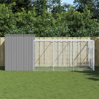Dog House with Run Light Grey 214x457x181 cm Galvanised Steel