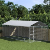Outdoor Dog Kennel with Roof Silver 3x9x2.5 m Galvanised Steel