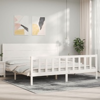 Bed Frame without Mattress White 183x203 cm King Solid Wood Pine