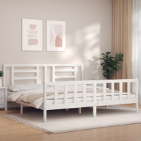 Bed Frame without Mattress White 183x203 cm King Solid Wood Pine