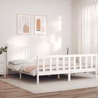 Bed Frame without Mattress White 183x203 cm King Solid Wood Pine