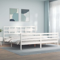 Bed Frame without Mattress White 183x203 cm King Solid Wood