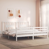 Bed Frame without Mattress White 183x203 cm King Solid Wood