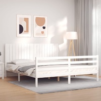 Bed Frame without Mattress White 183x203 cm King Solid Wood