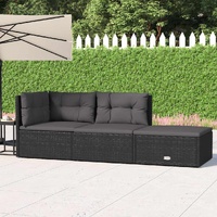 3 Piece Garden Lounge Set with Cushions Black Poly Rattan
