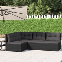 4 Piece Garden Lounge Set with Cushions Black Poly Rattan