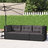 3 Piece Garden Lounge Set with Cushions Black Poly Rattan