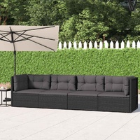 4 Piece Garden Lounge Set with Cushions Black Poly Rattan