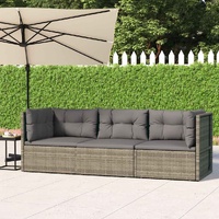 3 Piece Garden Lounge Set with Cushions Grey Poly Rattan