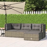 4 Piece Garden Lounge Set with Cushions Grey Poly Rattan