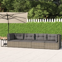 4 Piece Garden Lounge Set with Cushions Grey Poly Rattan