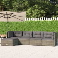 5 Piece Garden Lounge Set with Cushions Grey Poly Rattan