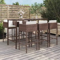 7 Piece Garden Bar Set with Cushions Brown Poly Rattan