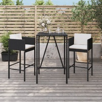 3 Piece Garden Bar Set with Cushions Black Poly Rattan