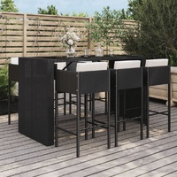7 Piece Garden Bar Set with Cushions Black Poly Rattan