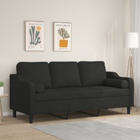 3-Seater Sofa with Throw Pillows Black 180 cm Fabric
