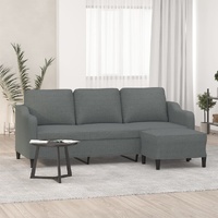 3-Seater Sofa with Footstool Dark Grey 180 cm Fabric