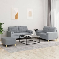 3 Piece Sofa Set with Pillows Light Grey Fabric