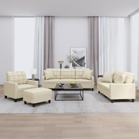 4 Piece Sofa Set with Pillows Cream Faux Leather