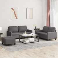 3 Piece Sofa Set with Cushions Grey Faux Leather