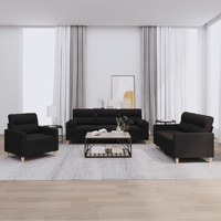 3 Piece Sofa Set with Pillows Black Fabric