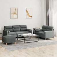3 Piece Sofa Set with Pillows Dark Grey Fabric