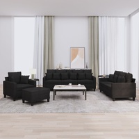 4 Piece Sofa Set with Pillows Black Fabric