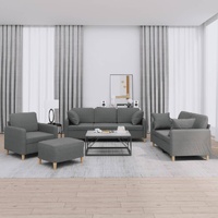 4 Piece Sofa Set with Pillows Dark Grey Fabric