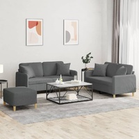 3 Piece Sofa Set with Pillows Dark Grey Fabric