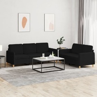 2 Piece Sofa Set with Cushions Black Fabric