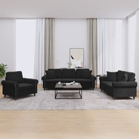 3 Piece Sofa Set with Pillows Black Velvet