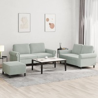 3 Piece Sofa Set with Cushions Light Grey Velvet