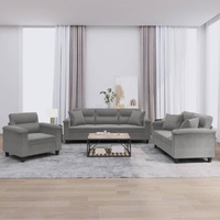 3 Piece Sofa Set with Pillows Dark Grey Microfibre Fabric