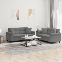 2 Piece Sofa Set with Pillows Dark Grey Microfibre Fabric