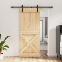 Sliding Door with Hardware Set 90x210 cm Solid Wood Pine