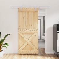 Sliding Door with Hardware Set 90x210 cm Solid Wood Pine