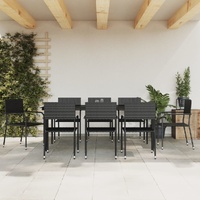 9 Piece Garden Dining Set Black Poly Rattan and Steel
