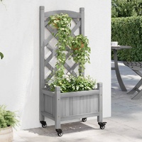 Planter with Trellis and Wheels Grey Solid Wood Fir