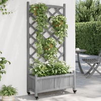 Planter with Trellis and Wheels Grey Solid Wood Fir